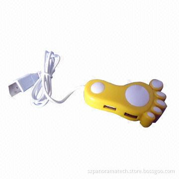 USB 2.0 Hub, Lovely Foot Design,with LED light,Plug-and-play Supports,Different Colors are Available